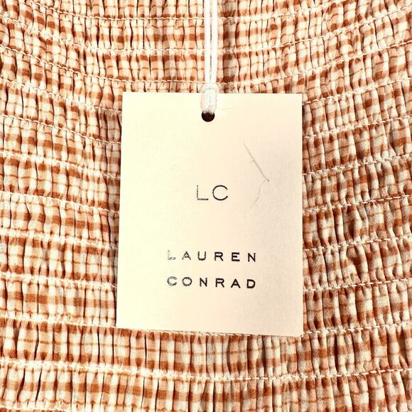 Lauren Conrad Cooper Plaid Puff Sleeve Square Neck Smocked Peasant Dress Sz L - Picture 6 of 9